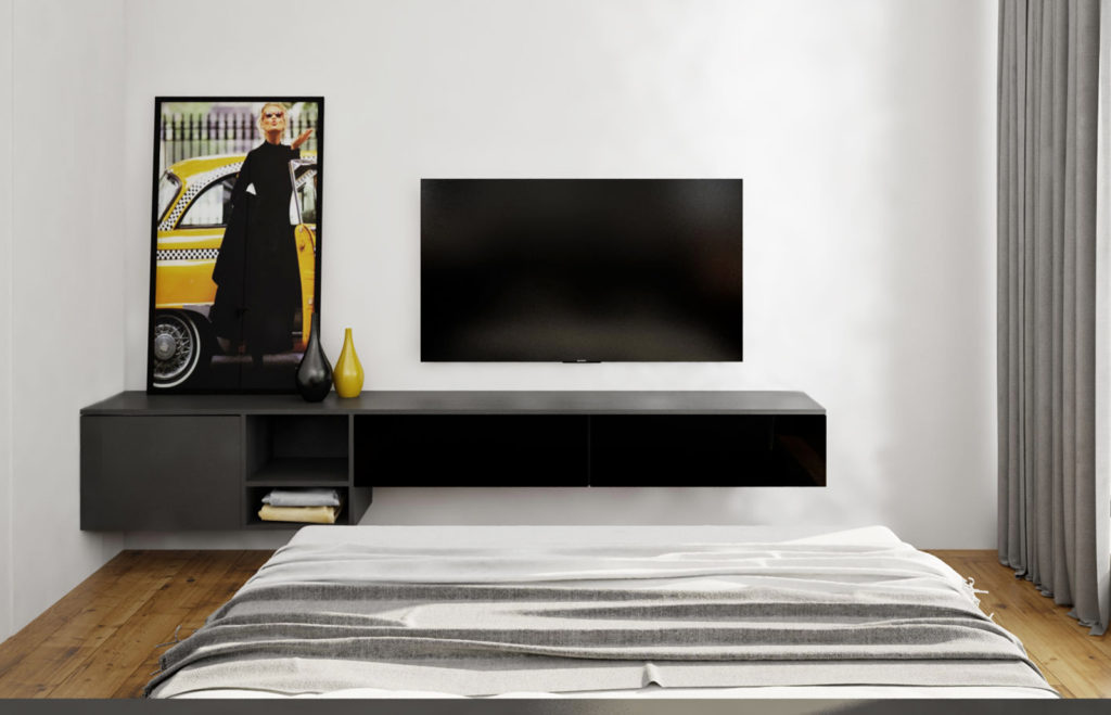 Hosťovská izba- minimalistická skrinka s TV