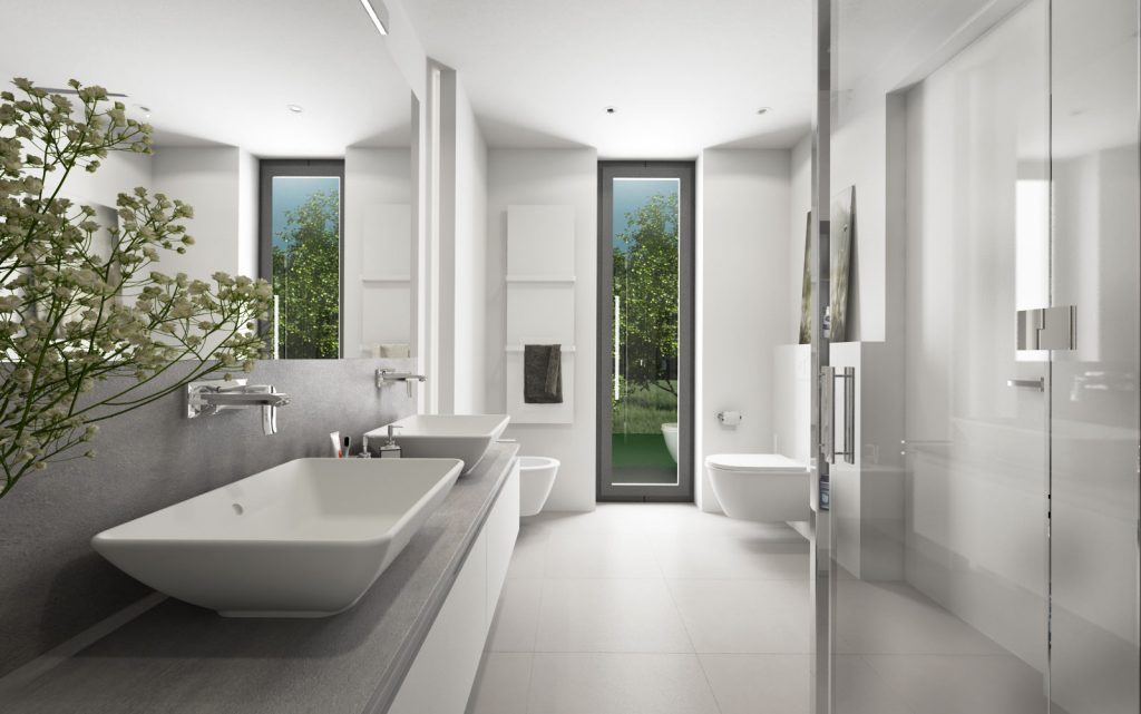 Bielo- sivá moderná kúpeľňa